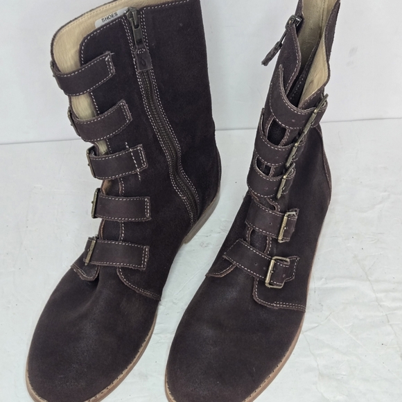 OLUKAI Elima Brown Pull Up Leather Buckle Strap High Ankle Boots Womens Size 11 - Picture 12 of 12